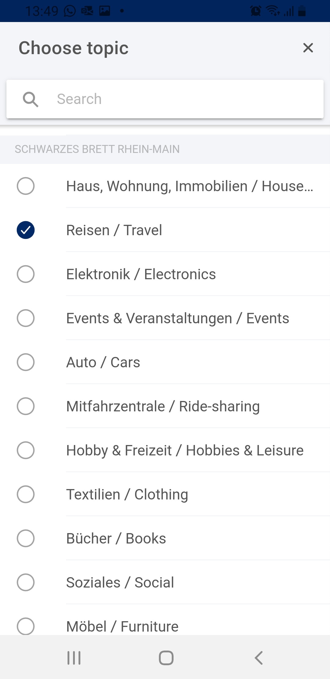 Fred choose topic screen